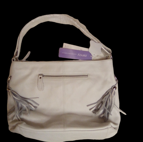 NWT.~Zency 100% Leather White Shoulder bag/ Tote/ Satchel/ Handbag - Picture 4 of 9
